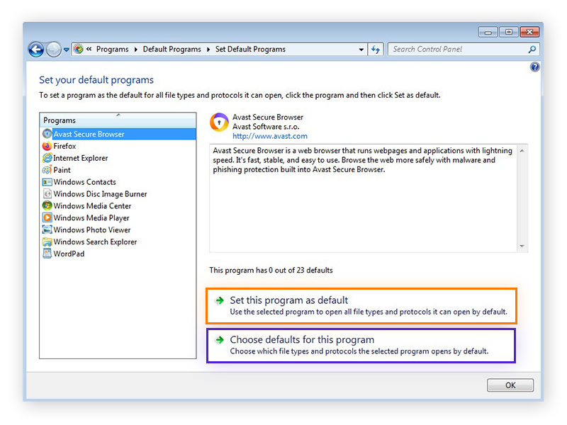 How to change the default browser in windows 7